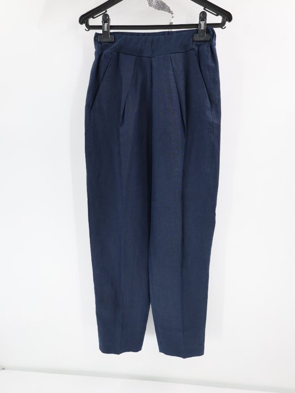 Raquel Allegra Pants Women 0 Linen Pleated Pull On Relaxed Fit Tapered Leg Blue